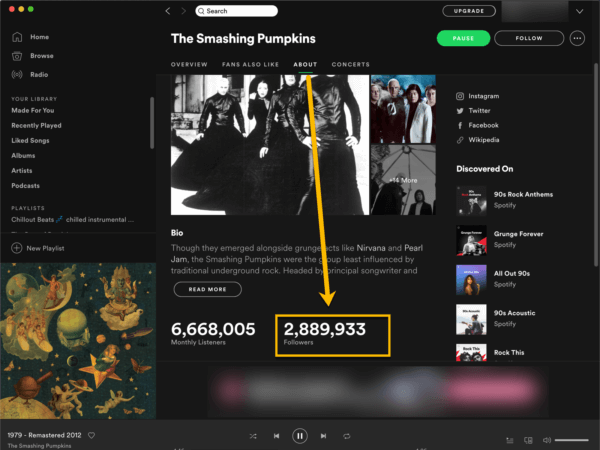 Spotify artist followers on the desktop app