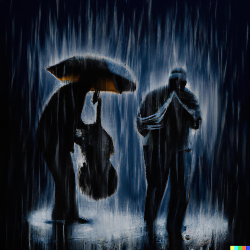 Jazz musicians playing in the rain for their Spotify playlist album cover